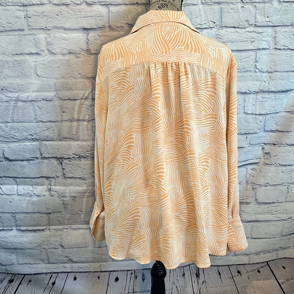 Chico's Zebra Patterned Ruffle Blouse Orange Long… - image 5